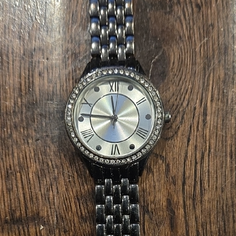 Accutime Silver and Black Watch with Roman Numerals